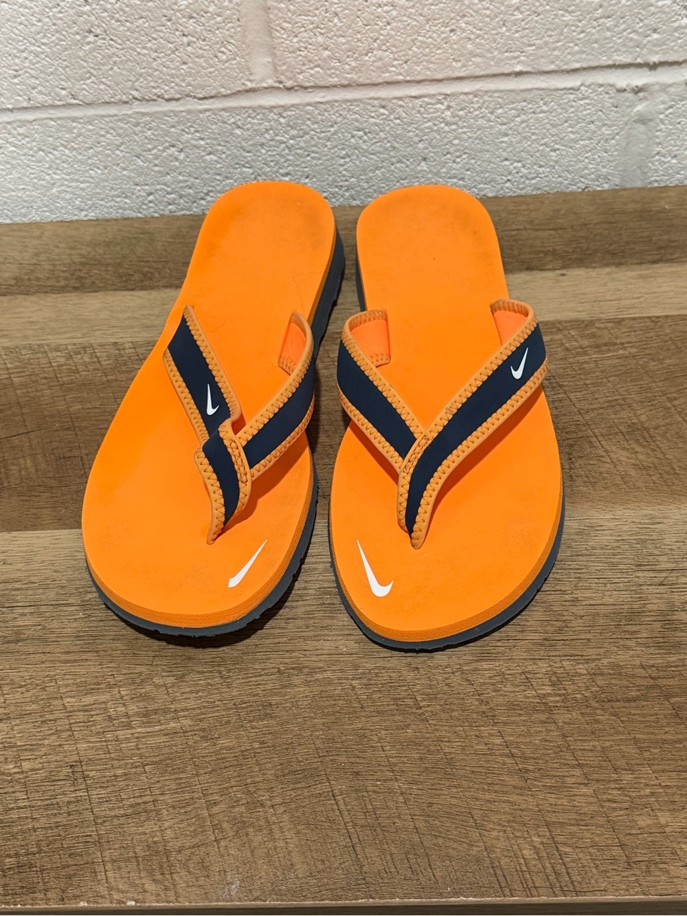 Nike Celso Thong Flip Flops Orange Navy Blue Sandals Women's